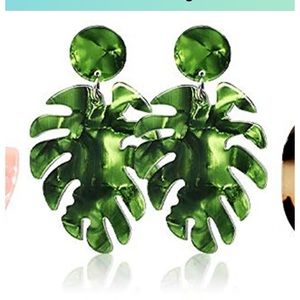 Green Palm Leaf Earrings